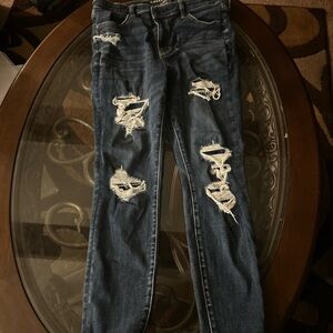 American Eagle Outfitters Ripped Skinny Jeans - Dark Blue